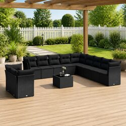 Modular Black PE Rattan Garden Sofa Set 12 Pieces