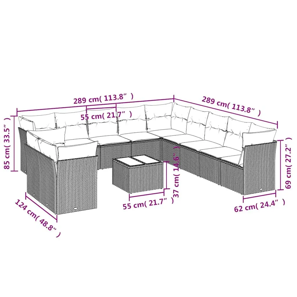 Modular Black PE Rattan Garden Sofa Set 12 Pieces