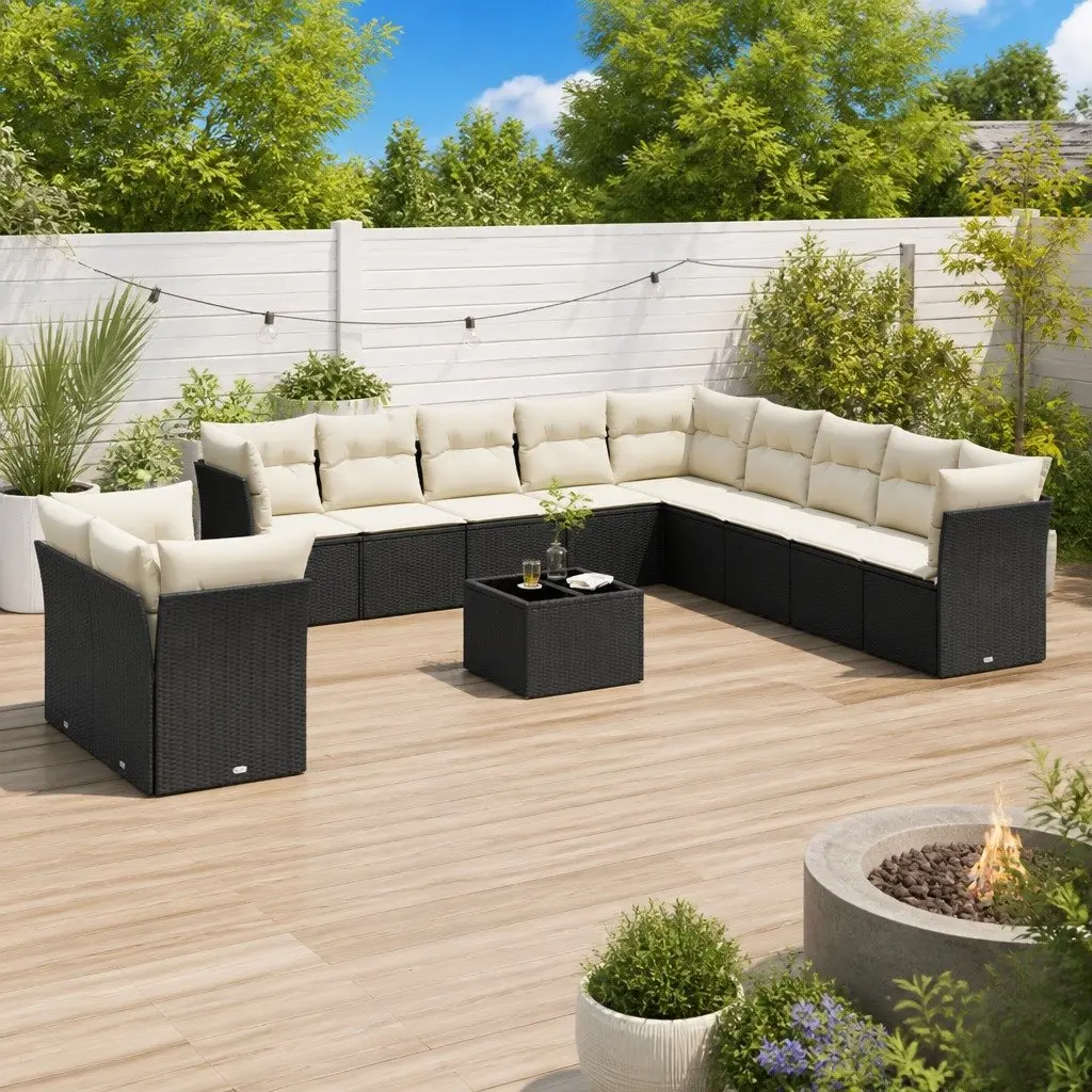 Garden Sofa Set Poly Rattan 12 Piece Outdoor Furniture Black