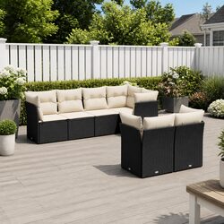 Black Poly Rattan 7-Piece Garden Sofa Set with Cushions