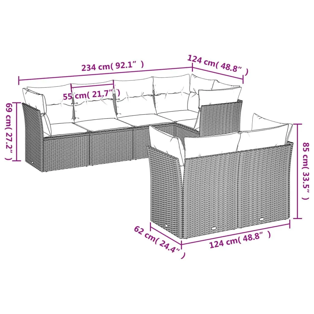 Garden Sofa Set PE Rattan 7 Piece Outdoor Furniture Black with Cushions