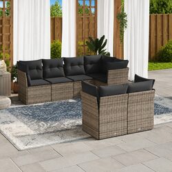 High-Quality 7 Piece Grey Outdoor Sofa Set with Cushions