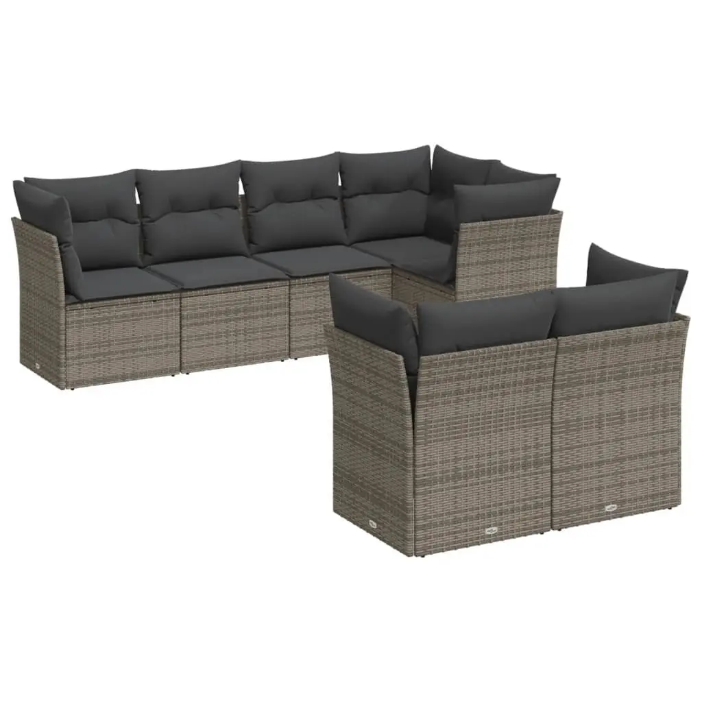 7 Piece Garden Sofa Set PE Rattan Grey Outdoor Furniture with Cushions
