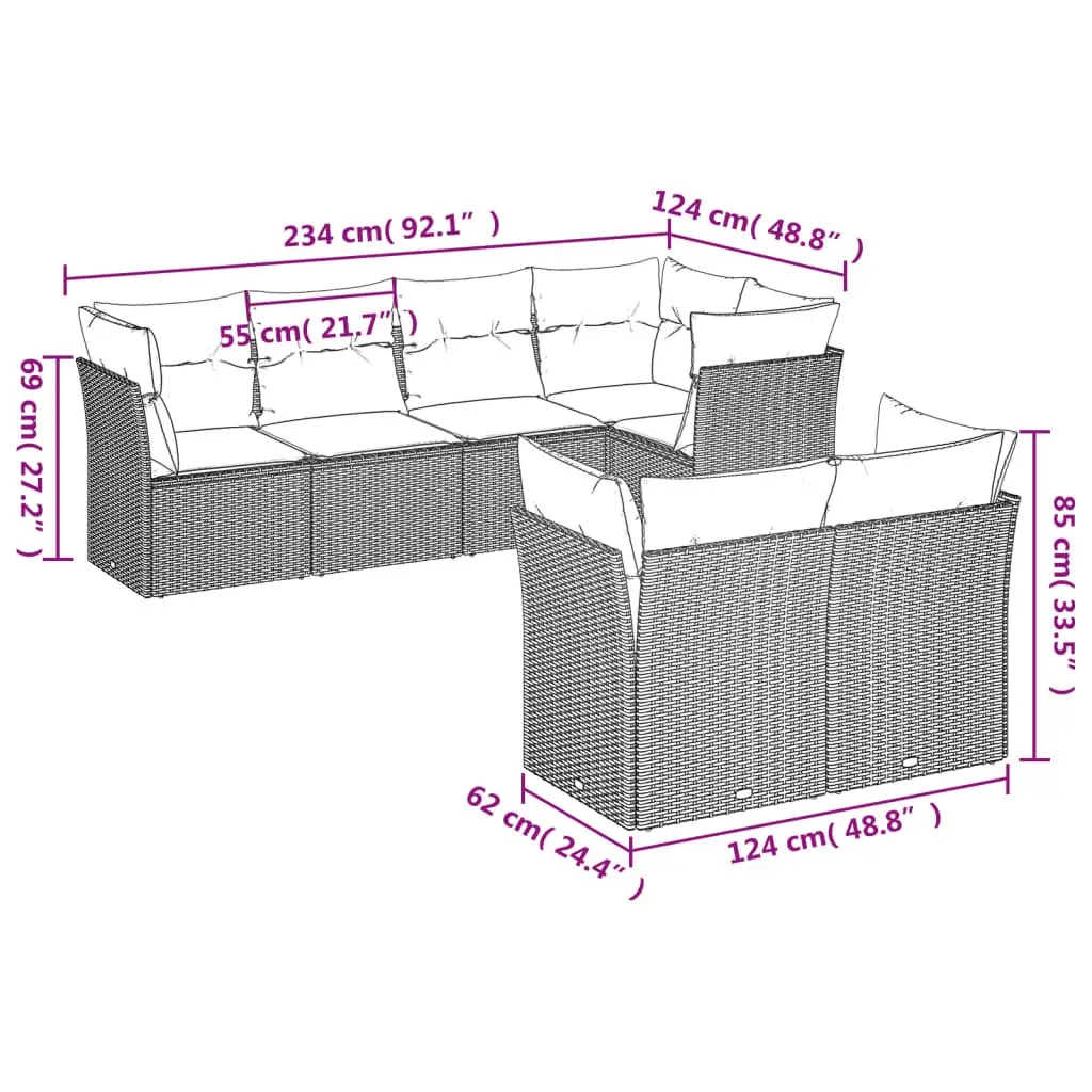 7 Piece Garden Sofa Set PE Rattan Grey Outdoor Furniture with Cushions