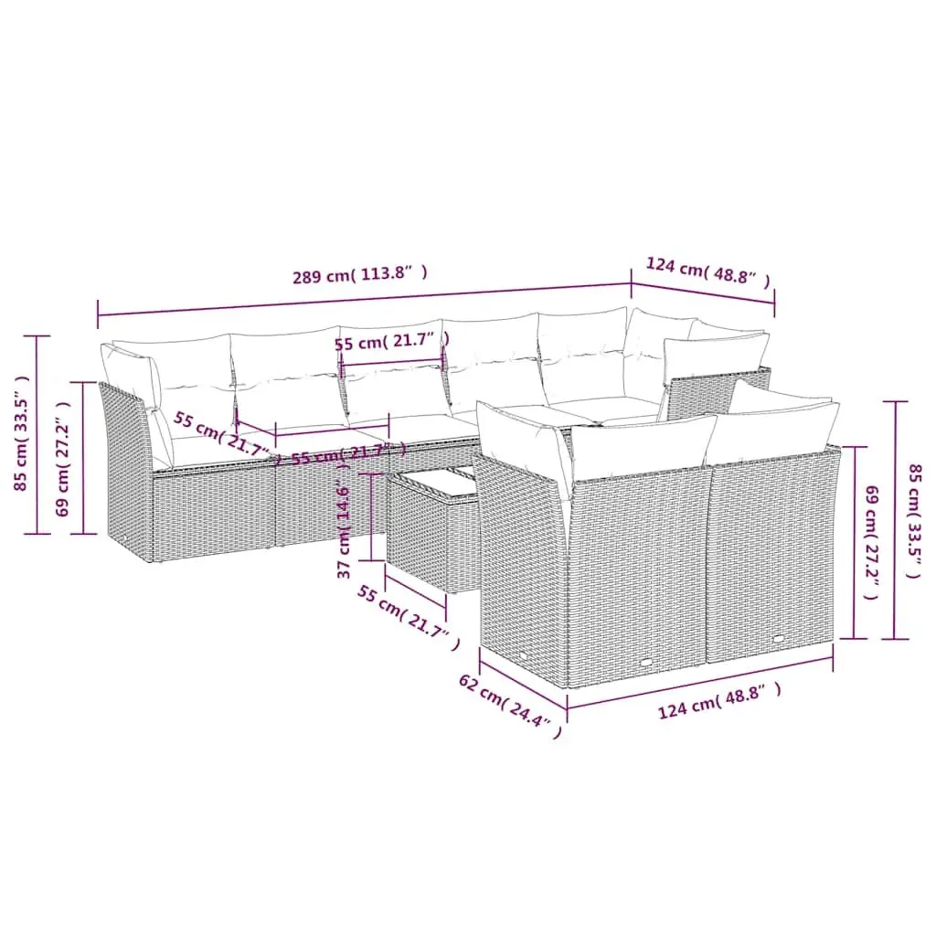 Garden Sofa Set PE Rattan 9 Piece Modular Outdoor Furniture Black