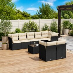Premium Black Garden Sofa Set 9-Piece with Cushions