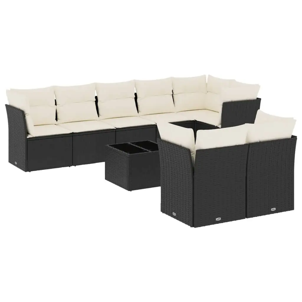 Black Garden Sofa Set 9-Piece with Cushions