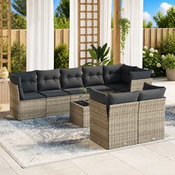 Durable Grey 9-Piece Outdoor Sofa Set with Cushions
