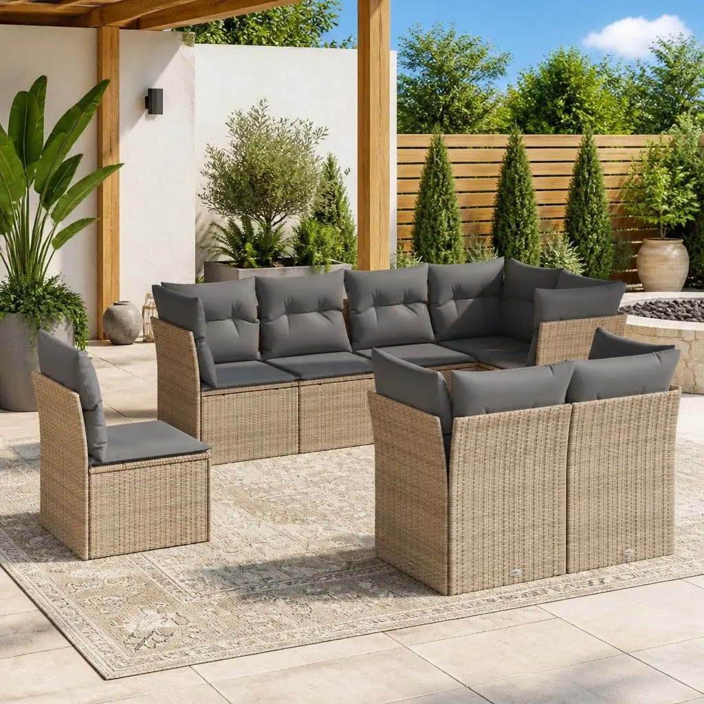 8 Piece Beige Garden Sofa Set for Outdoor Living