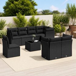 Durable 9 Piece Black Outdoor Sofa Set with Cushions