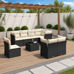 Premium 9-Piece Black Poly Rattan Garden Sofa Set