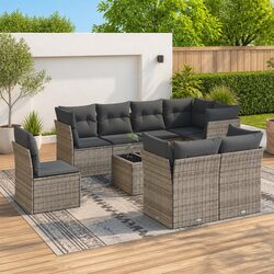 Durable 9 Piece Grey Poly Rattan Outdoor Sofa Set