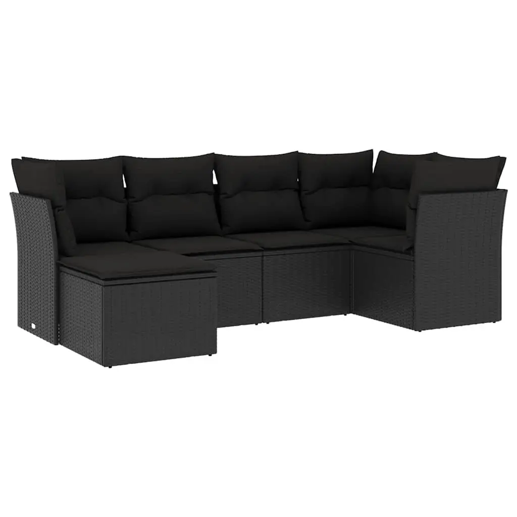Garden Sofa Set PE Rattan 6 Piece Outdoor Furniture Black