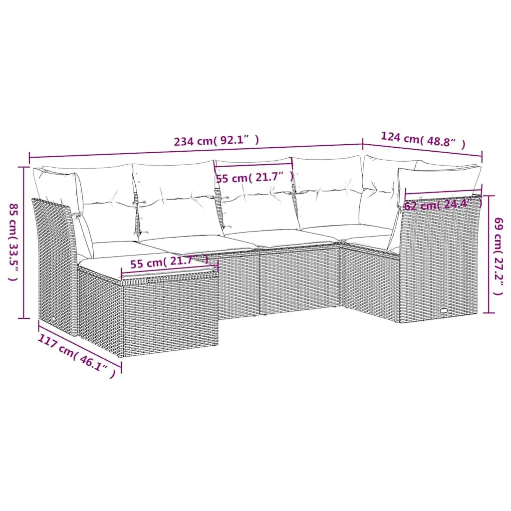 Garden Sofa Set PE Rattan 6 Piece Outdoor Furniture Black