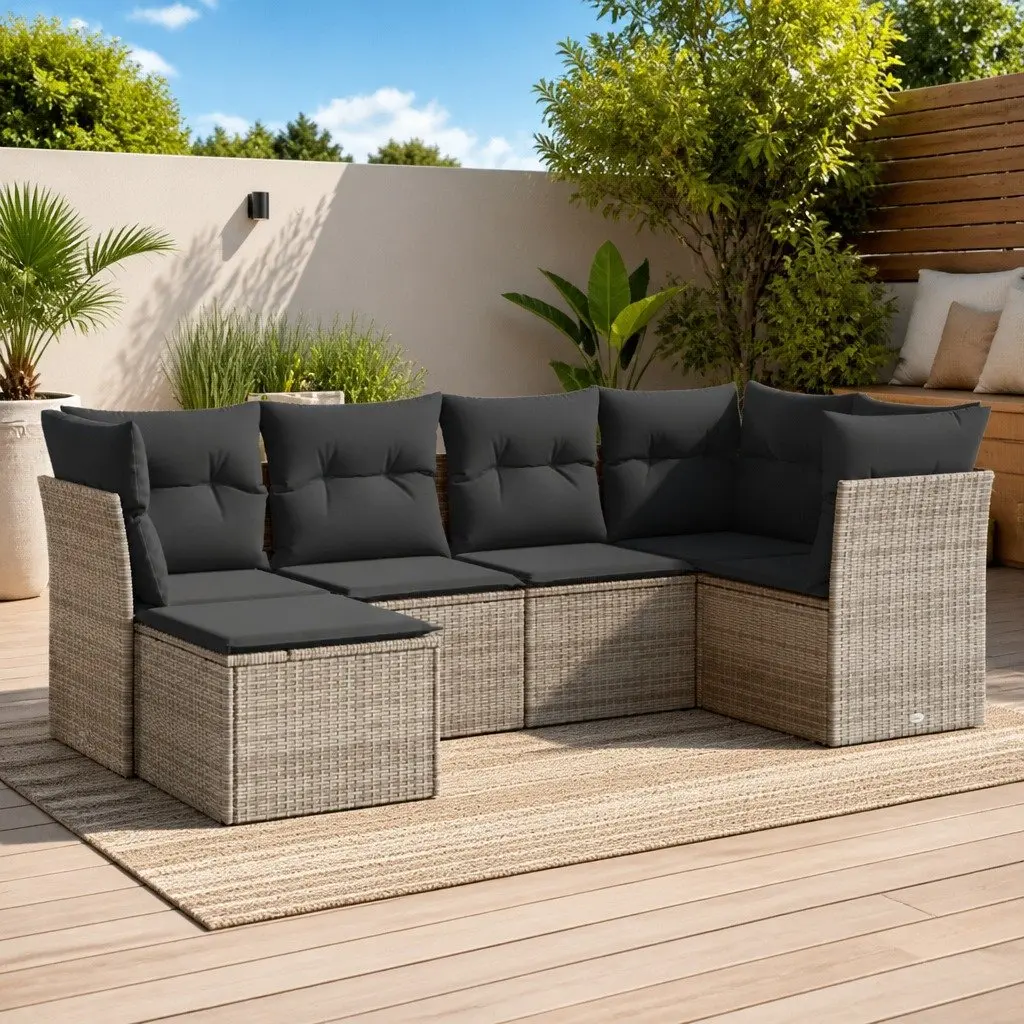 Garden Sofa Set PE Rattan Modular 6 Piece Outdoor Furniture Grey Cushions