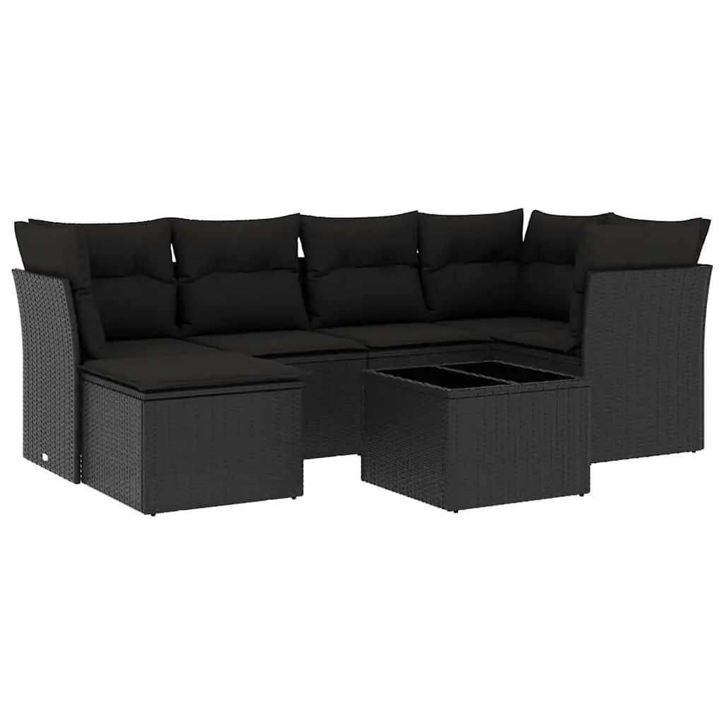 Garden Sofa Set PE Rattan 7 Piece Outdoor Furniture Black with Cushions
