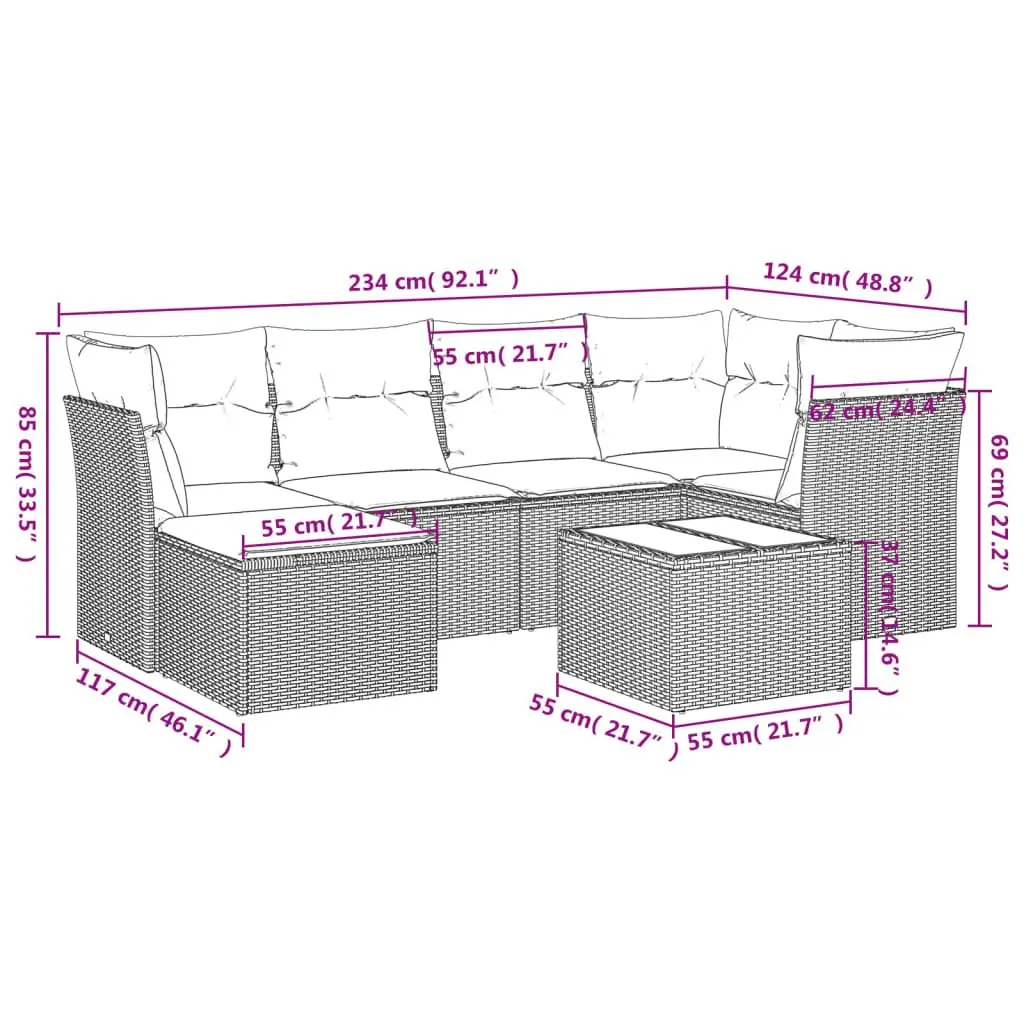 Garden Sofa Set PE Rattan 7 Piece Black Outdoor Furniture with Cushions