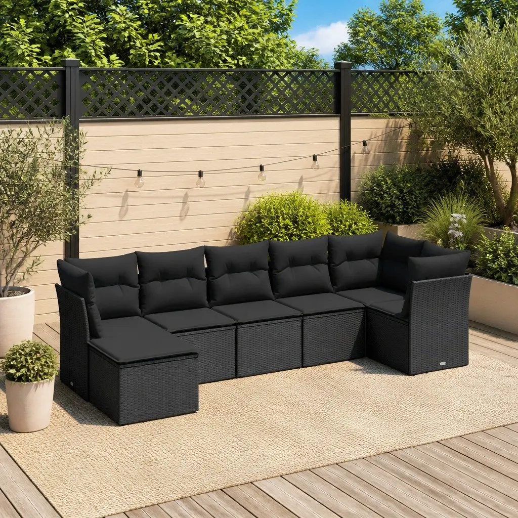 Black Modular Rattan Lounge 7 Piece Garden Sofa Set