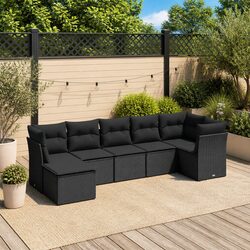 Black Modular Rattan Lounge 7 Piece Garden Sofa Set