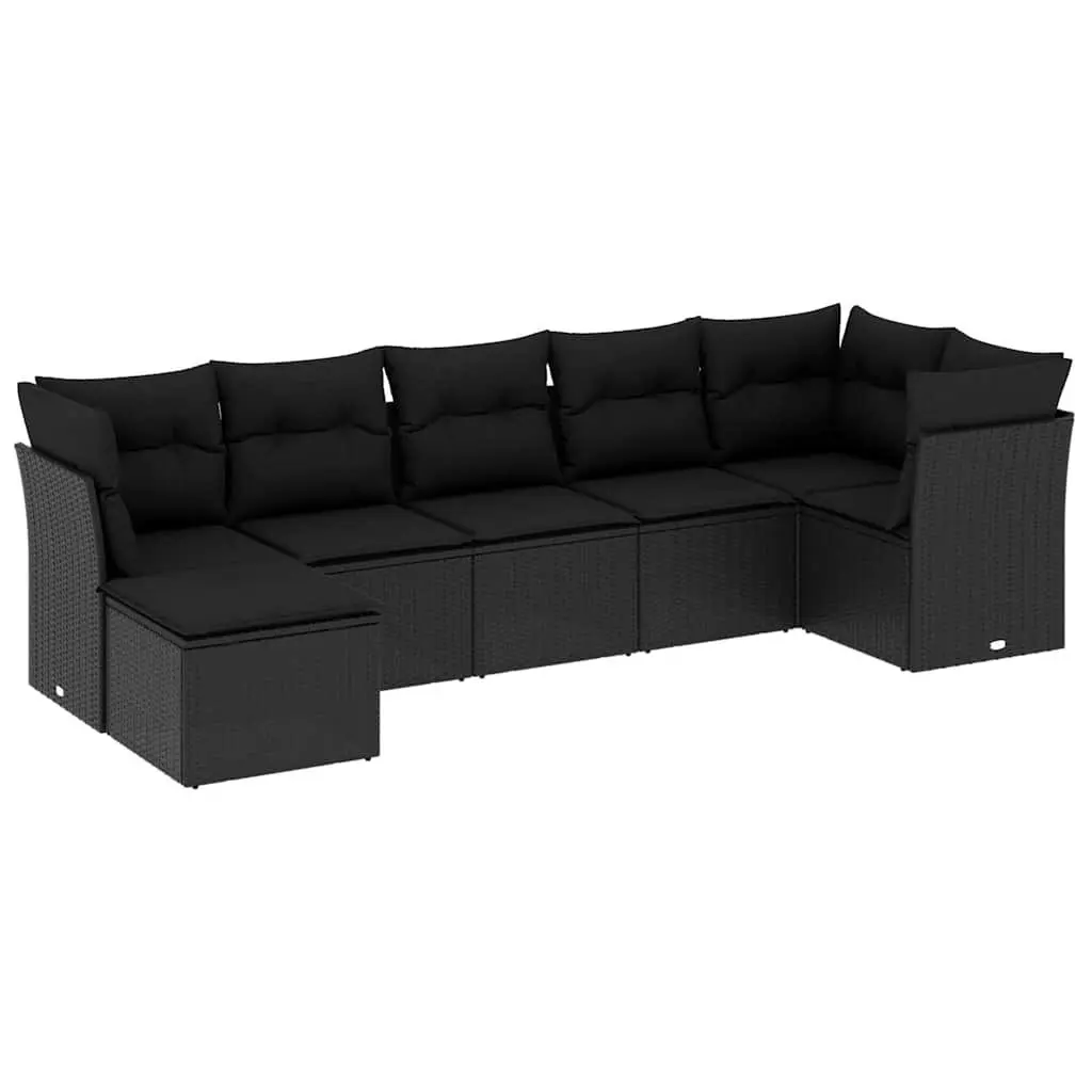Black Modular Rattan Lounge 7 Piece Garden Sofa Set