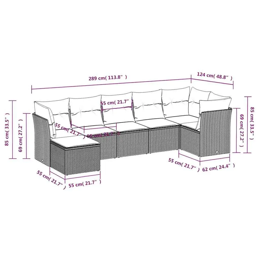 Black Modular Rattan Lounge 7 Piece Garden Sofa Set