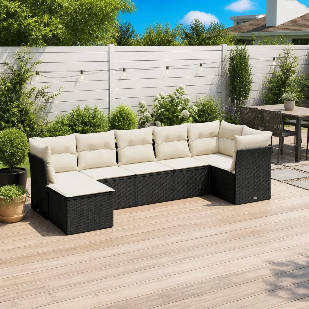 7 Piece Garden Sofa Set Poly Rattan Black Outdoor Furniture