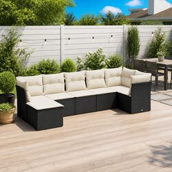 Durable 7 Piece Black Poly Rattan Garden Sofa Set