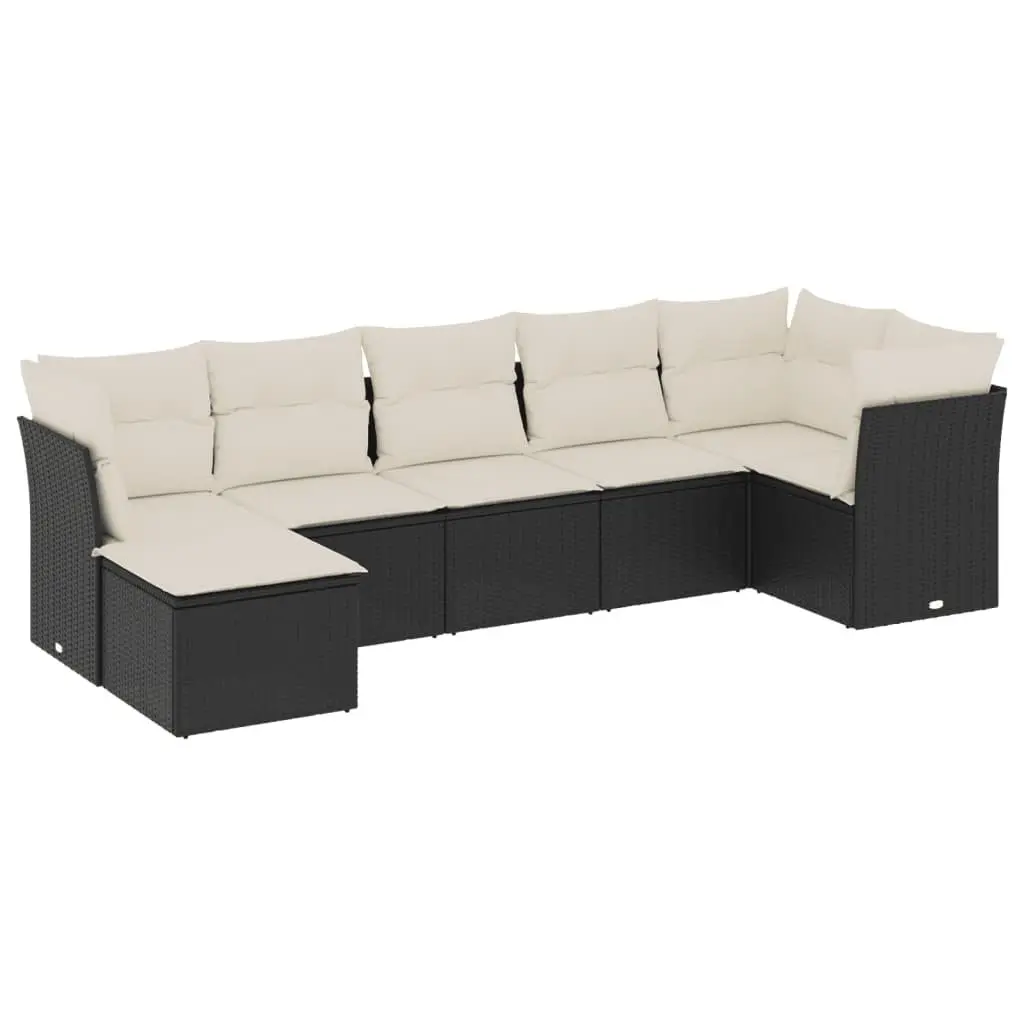 7 Piece Garden Sofa Set Poly Rattan Black Outdoor Furniture