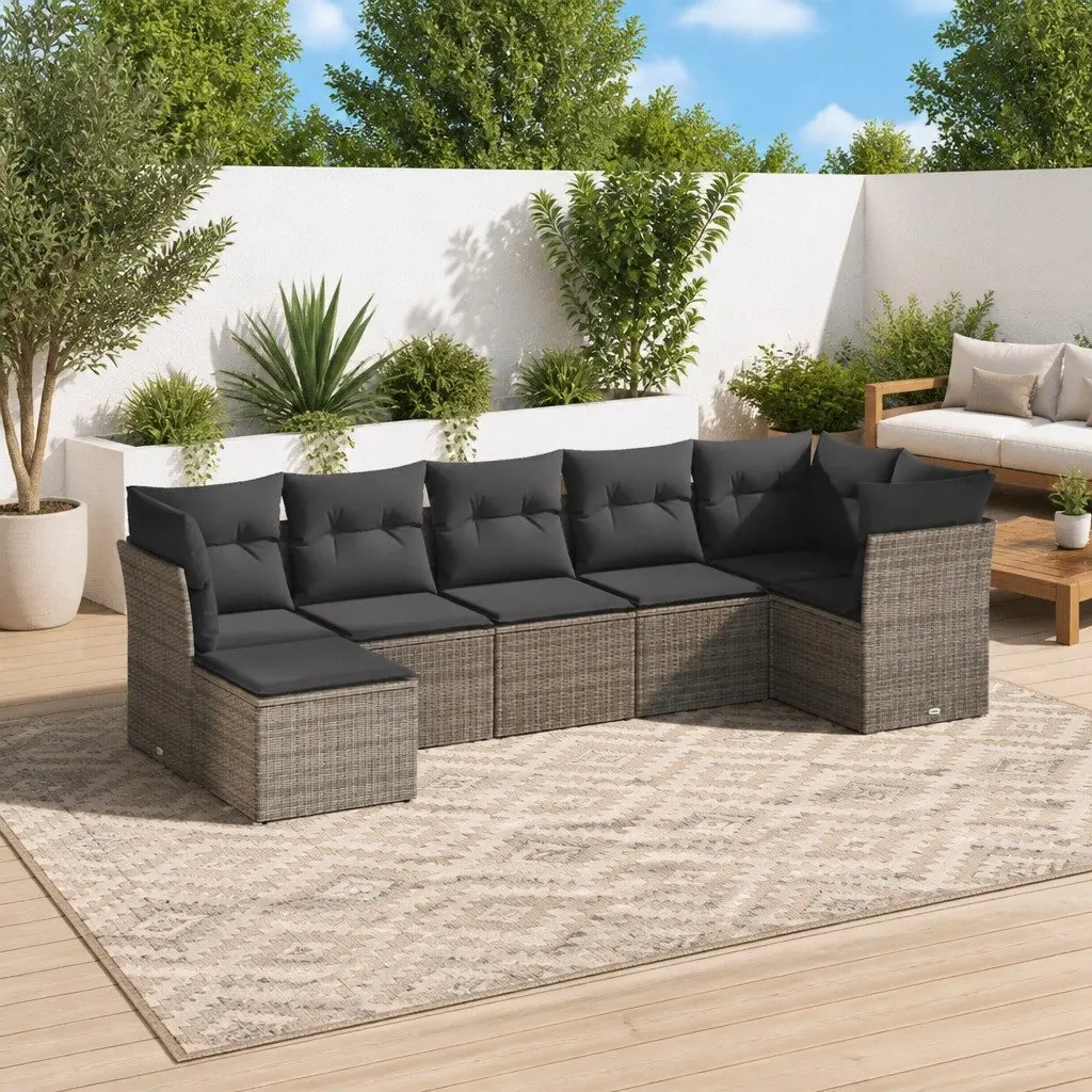 7-Piece Grey Rattan Garden Sofa Set