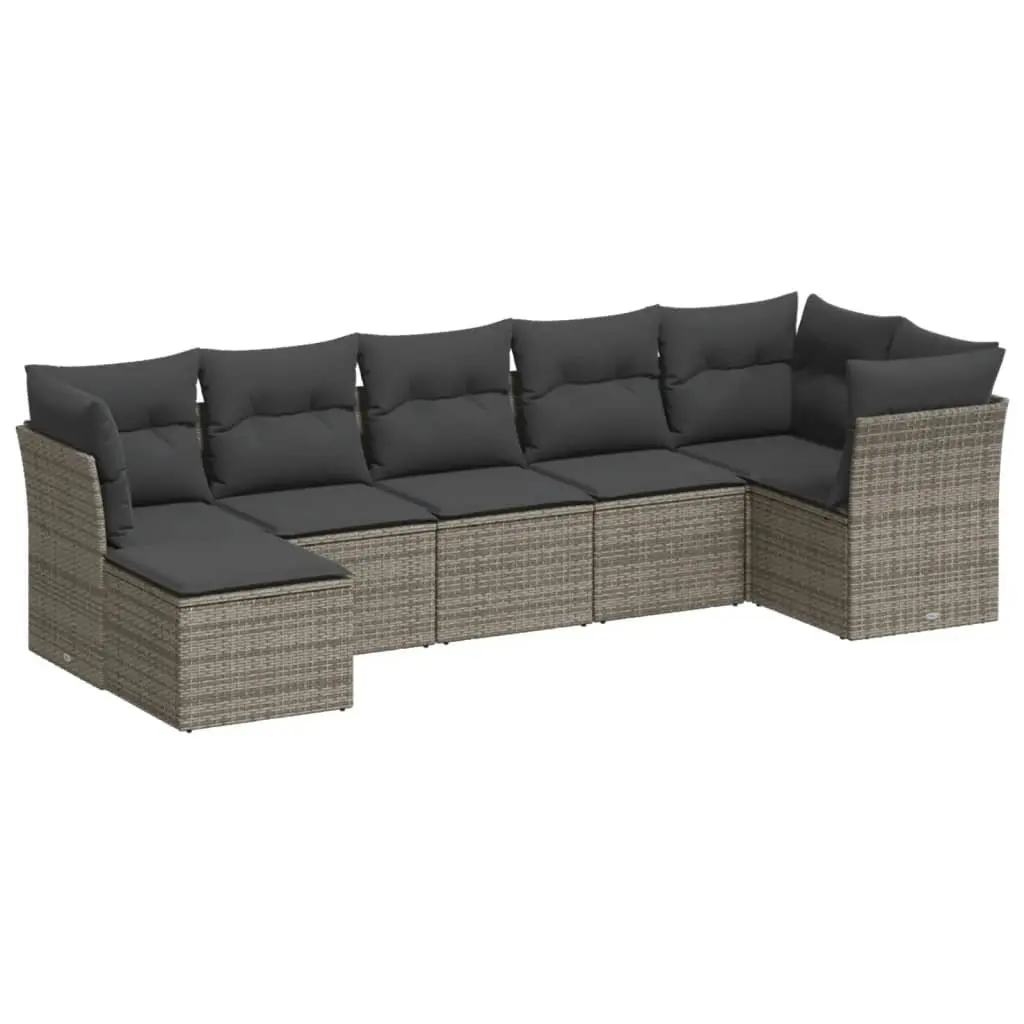 7-Piece Grey Rattan Garden Sofa Set