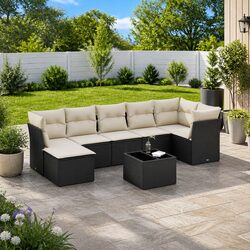 Durable Black Poly Rattan 8-Piece Garden Sofa Set