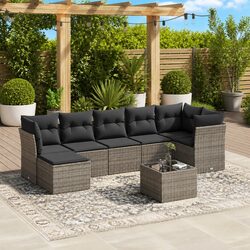 Stylish Grey Poly Rattan Garden Sofa Set - 8 Pieces