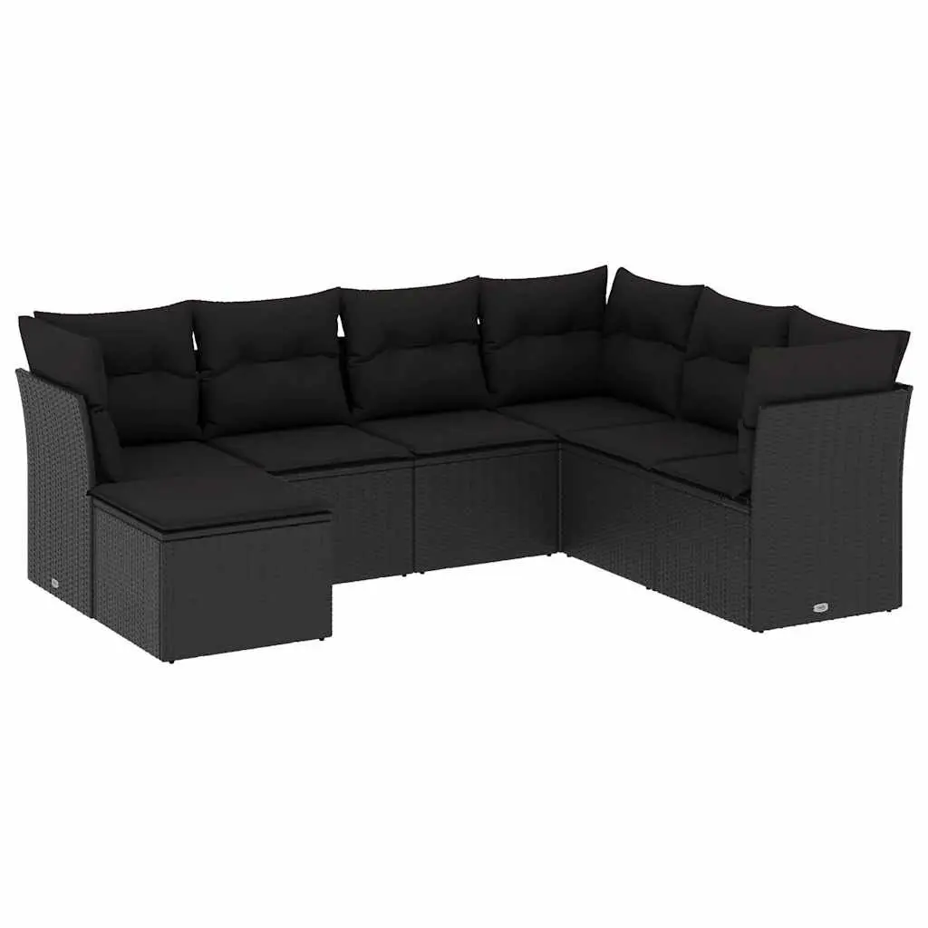 7 Piece Modular Black Garden Sofa Set with Cushions