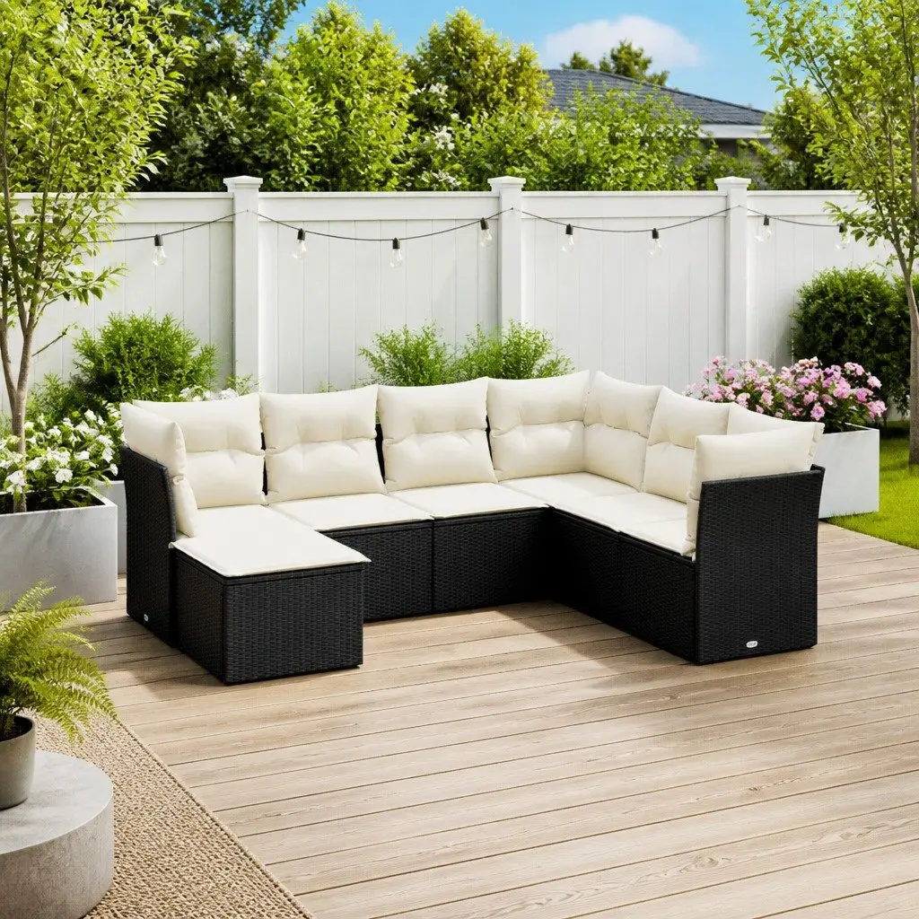 Garden Sofa Set PE Rattan 7 Piece Modular Outdoor Furniture Black