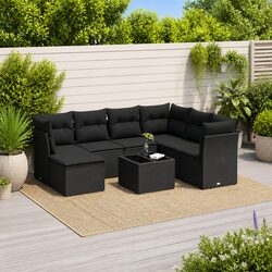 Durable 8 Piece Black Poly Rattan Garden Sofa Set