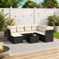 Premium 8-Piece Black Poly Rattan Garden Sofa Set