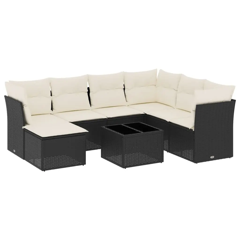 8-Piece Black Poly Rattan Garden Sofa Set