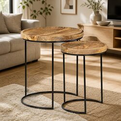 Stylish 2 Piece Coffee Table Set with Mango Wood Tops