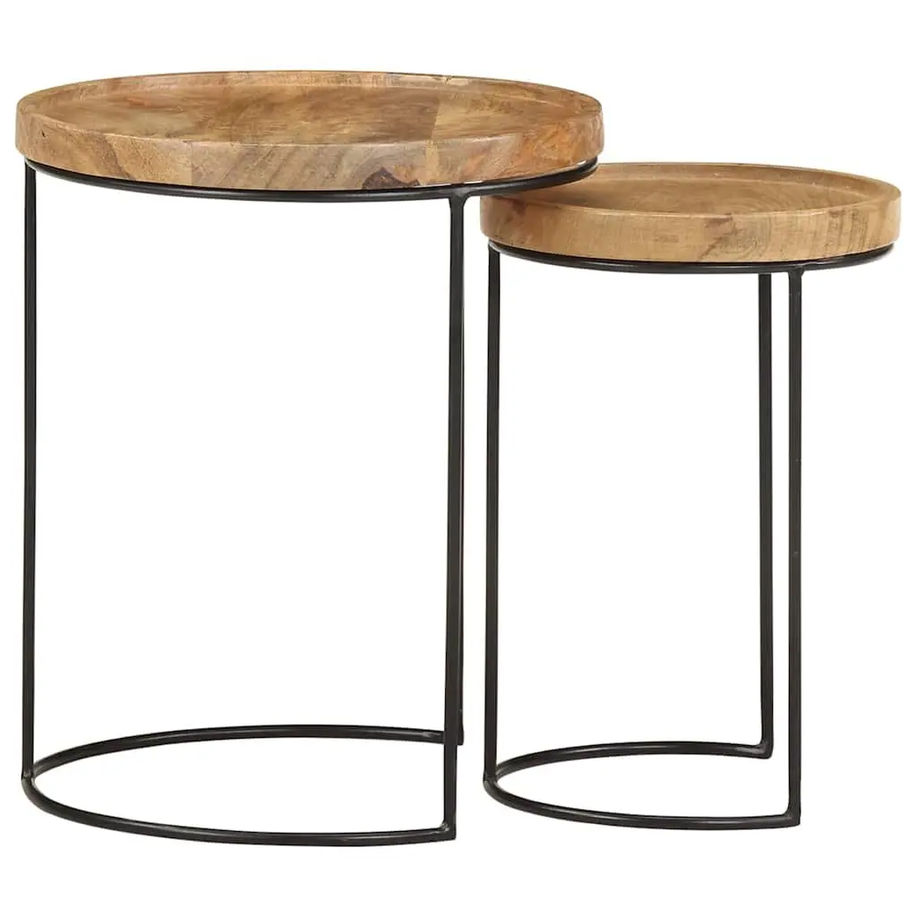 2 Piece Coffee Table Set with Mango Wood Tops