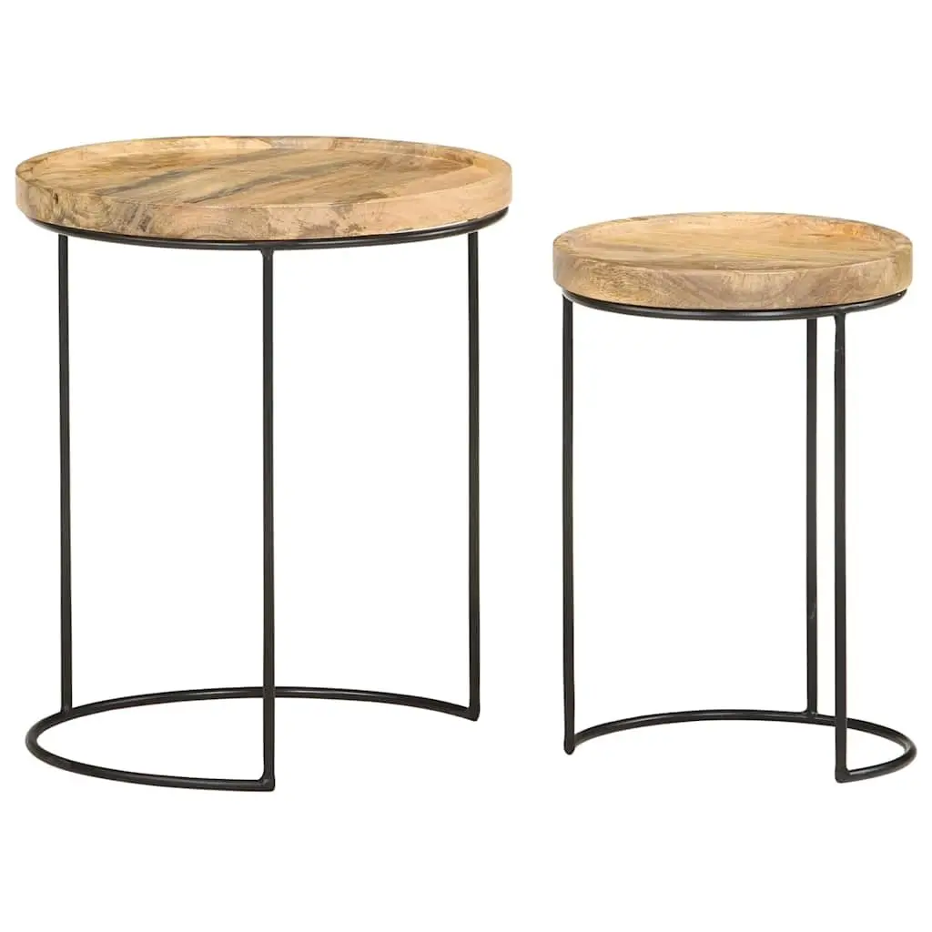 2 Piece Coffee Table Set with Mango Wood Tops