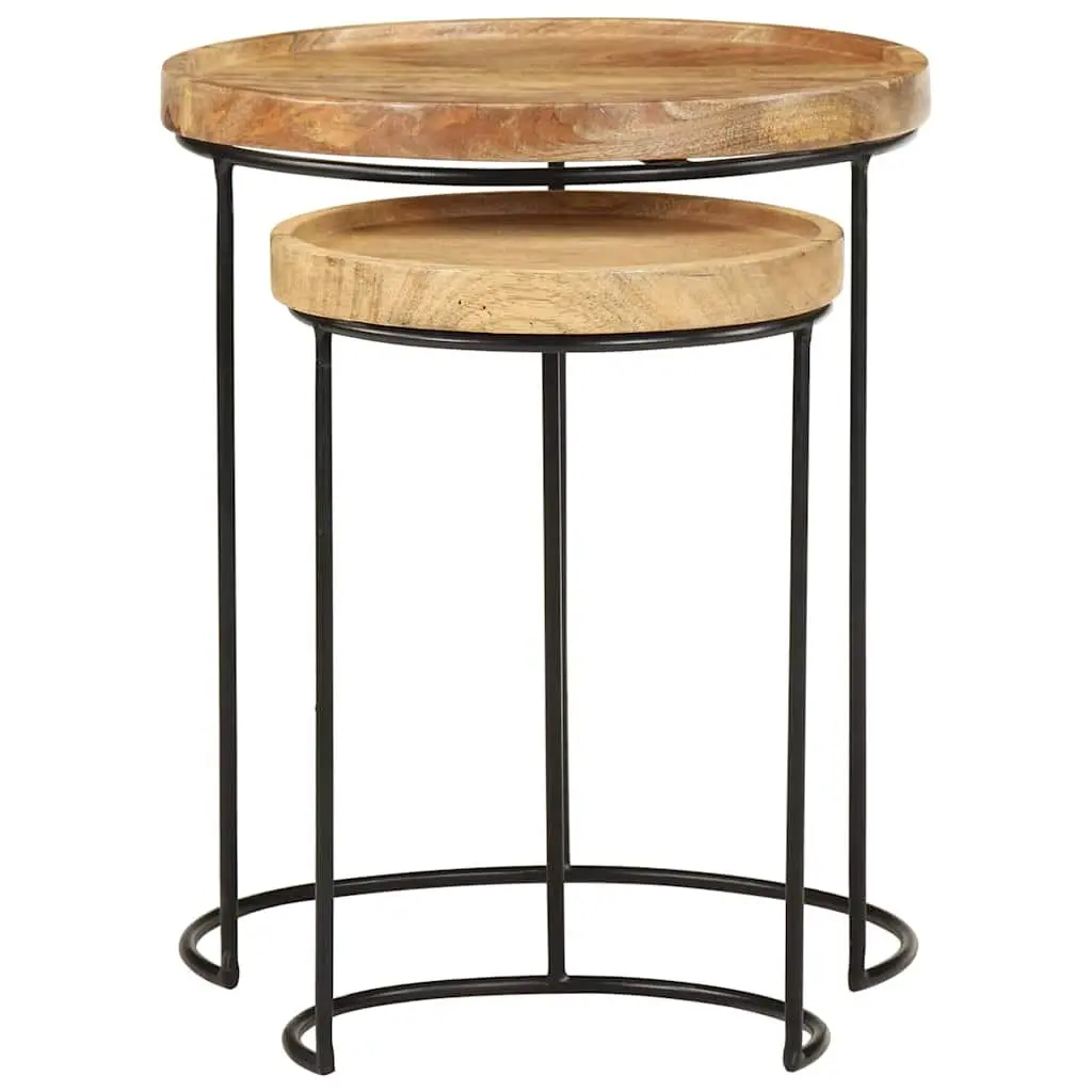 2 Piece Coffee Table Set with Mango Wood Tops