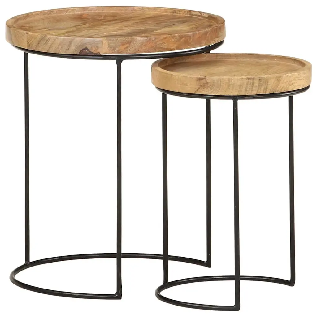 2 Piece Coffee Table Set with Mango Wood Tops