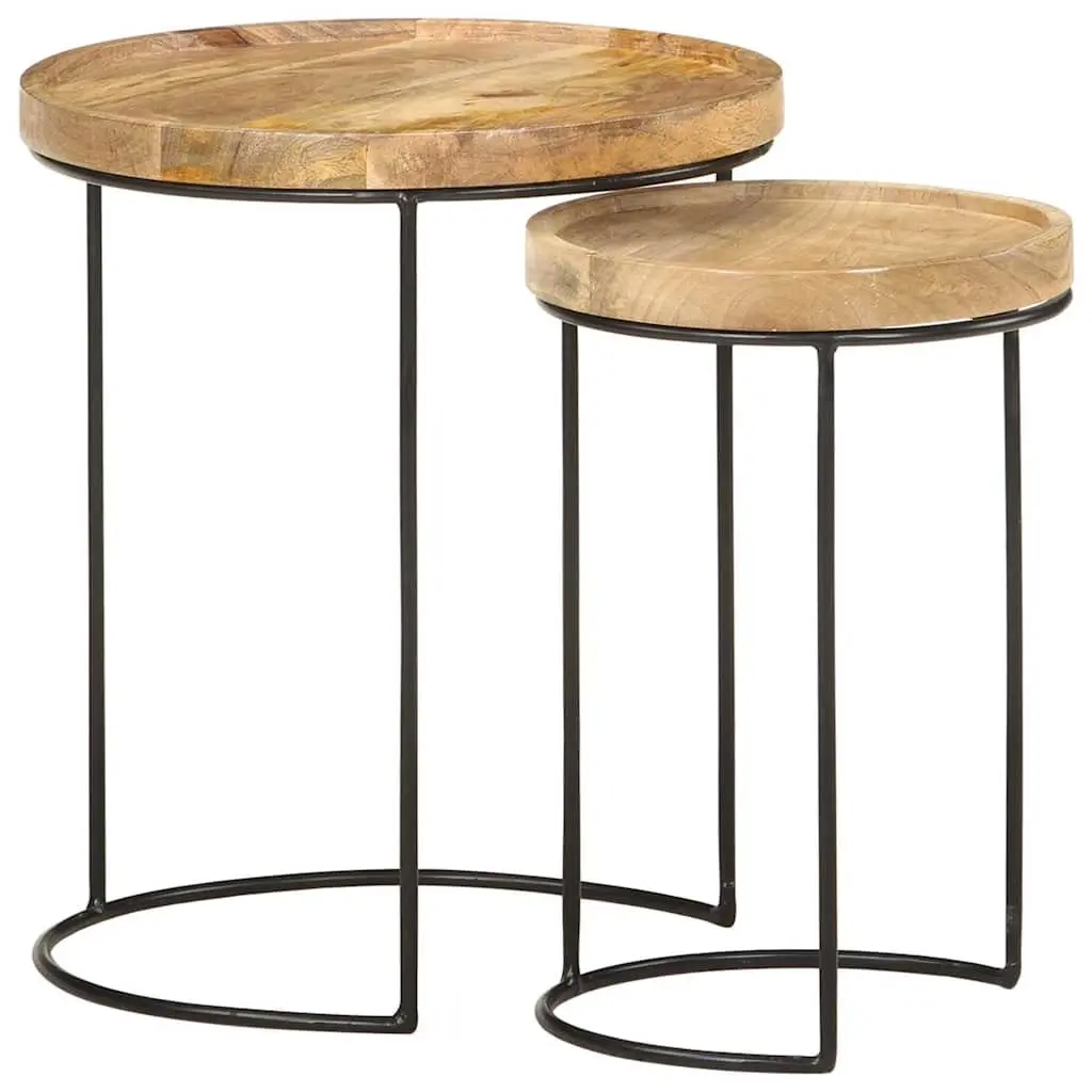2 Piece Coffee Table Set with Mango Wood Tops