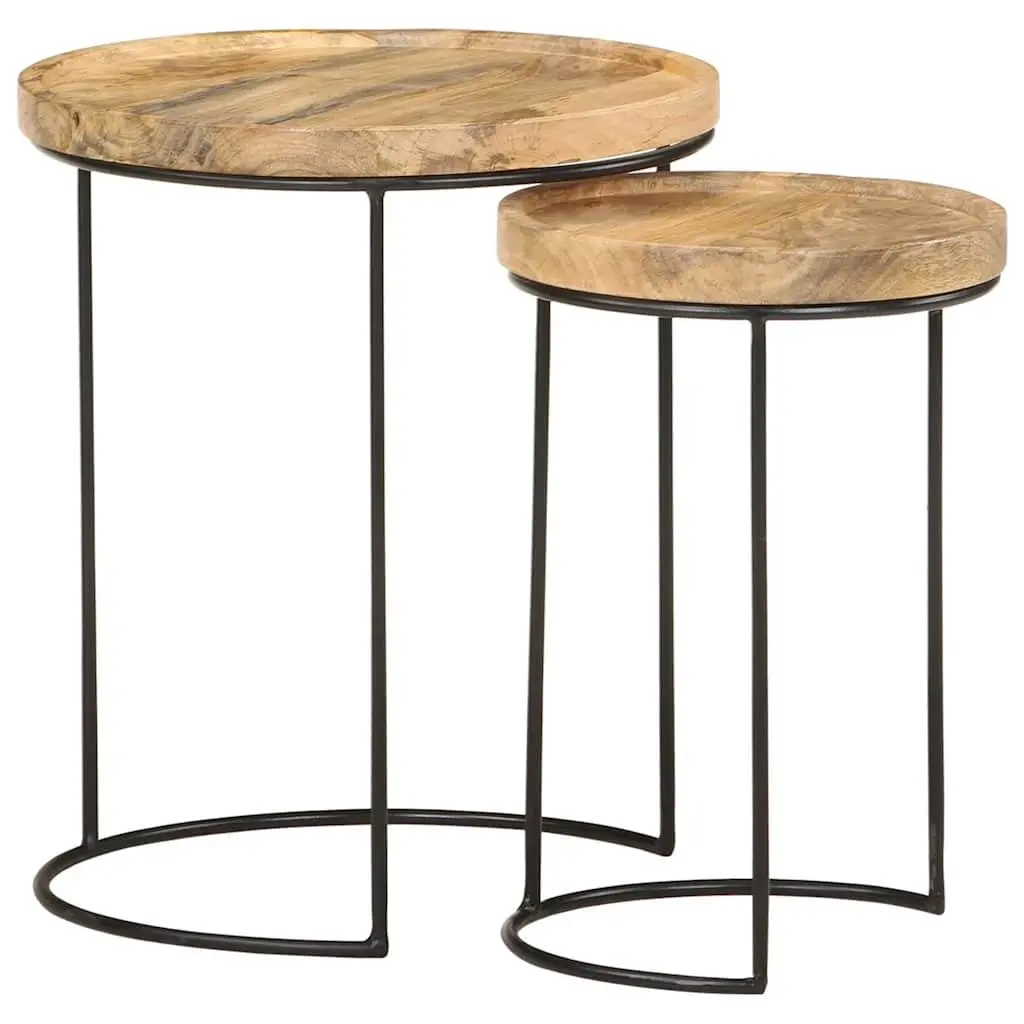 2 Piece Coffee Table Set with Mango Wood Tops