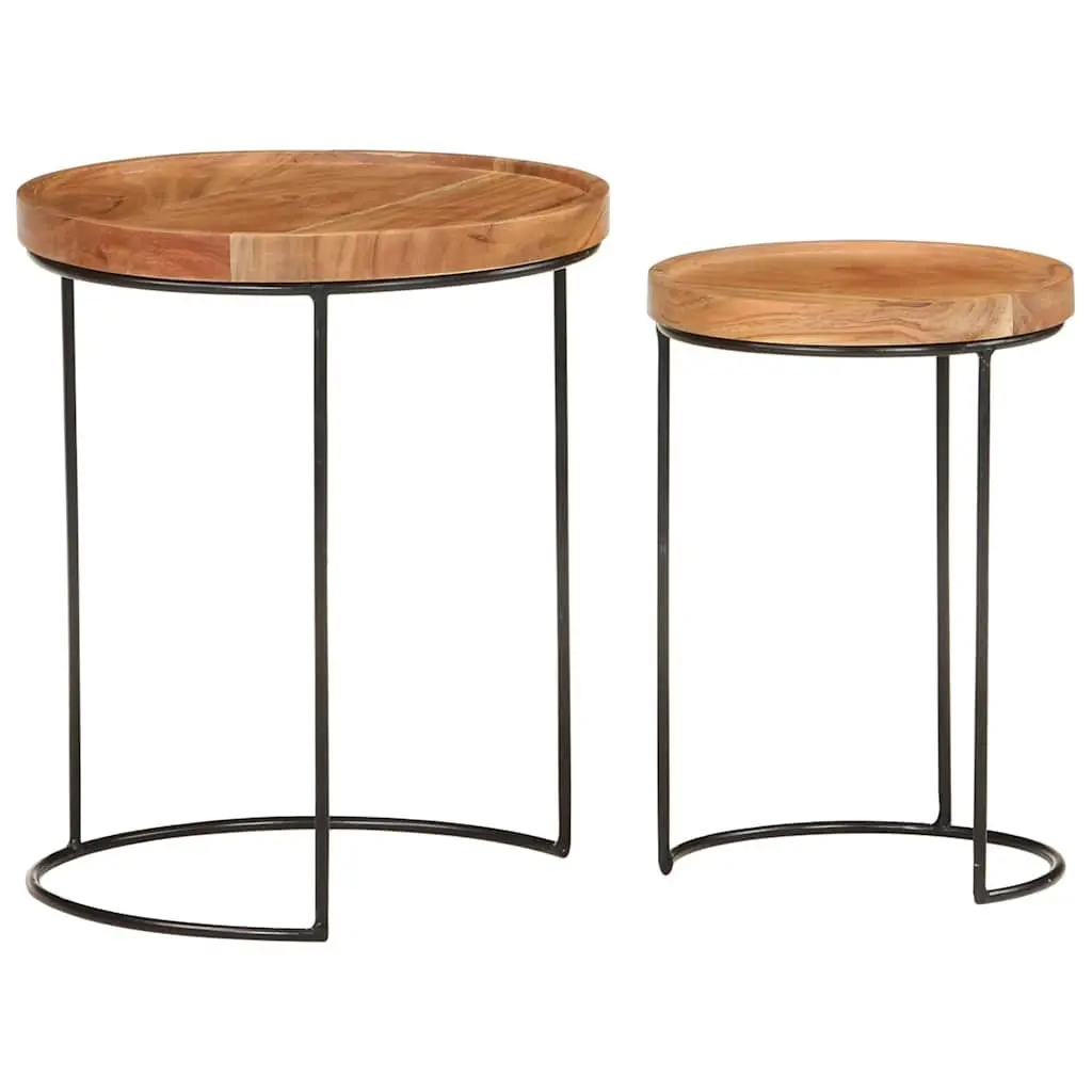 2 Piece Coffee Table Set in Brown Acacia Wood