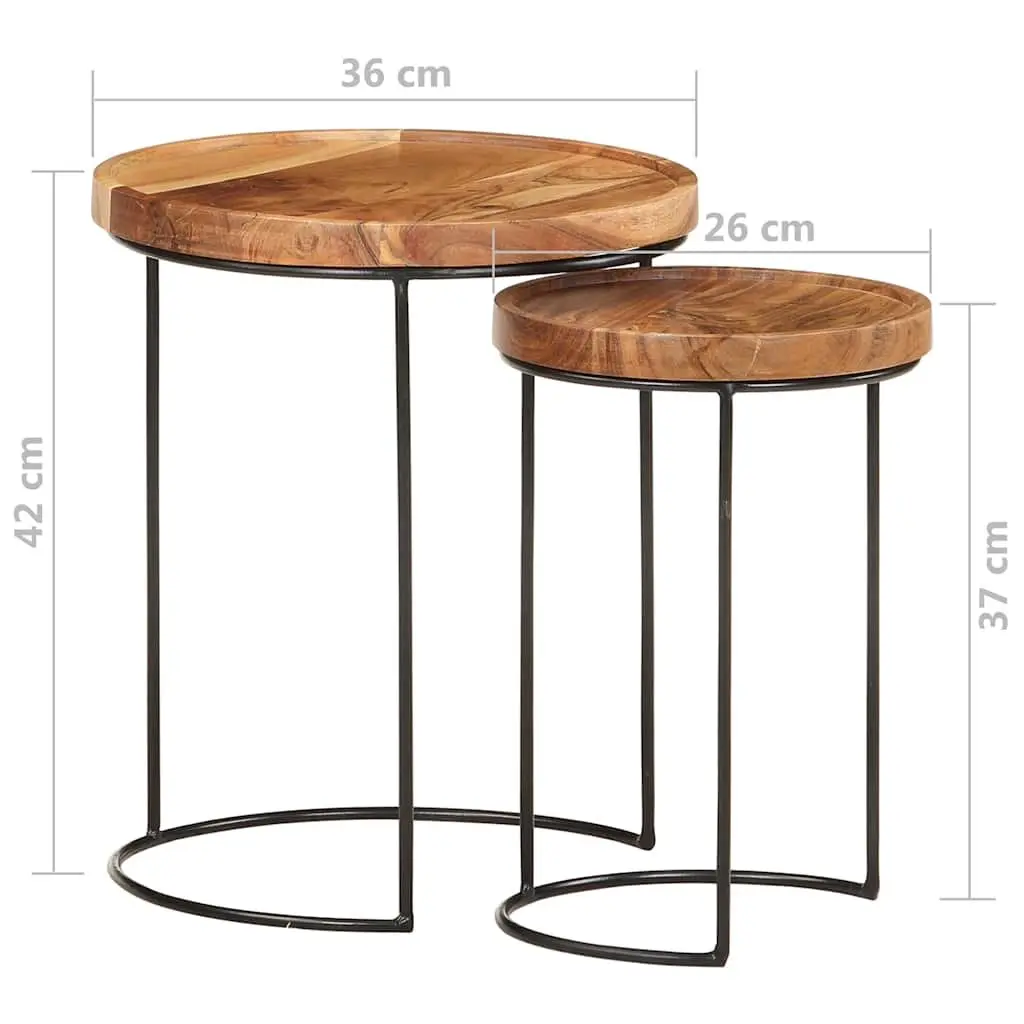 2 Piece Coffee Table Set in Brown Acacia Wood