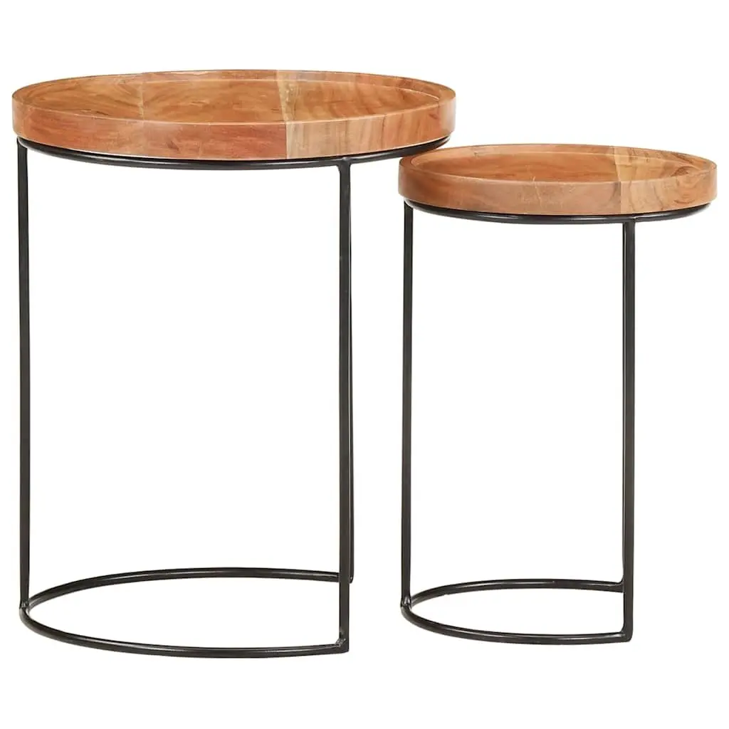 2 Piece Coffee Table Set in Brown Acacia Wood