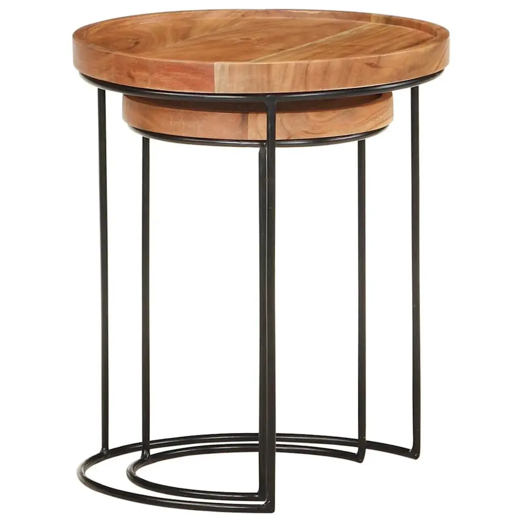 2 Piece Coffee Table Set in Brown Acacia Wood