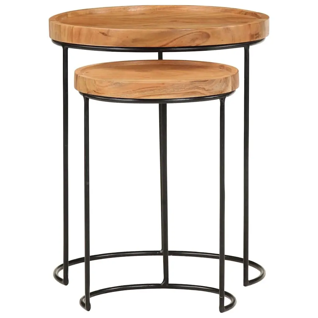 2 Piece Coffee Table Set in Brown Acacia Wood