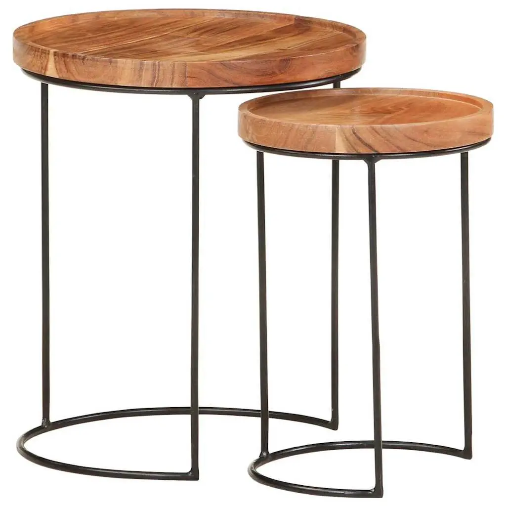 2 Piece Coffee Table Set in Brown Acacia Wood